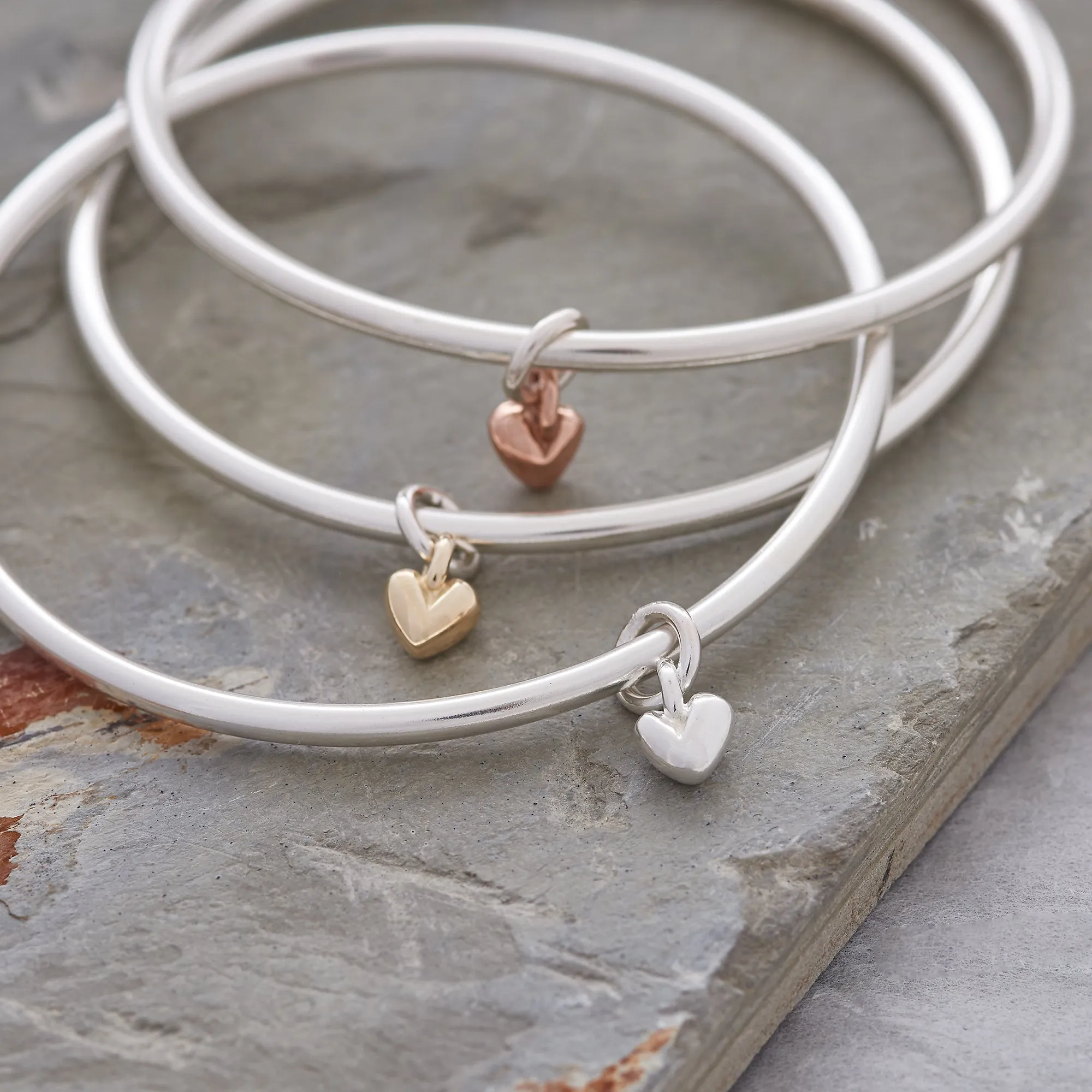 Sweetheart Silver Heart Charm Bangle