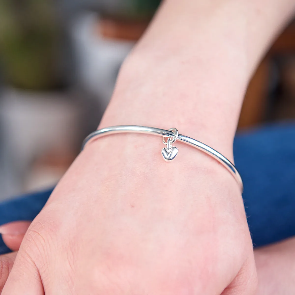 Sweetheart Silver Heart Charm Bangle