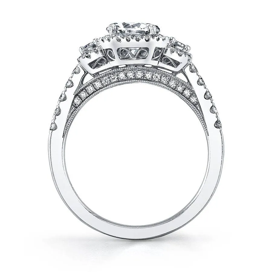 Sylvie 14K White Gold .72ctw Diamond Three Stone Cushion Halo Engagement Ring Semi-Mount (77267)