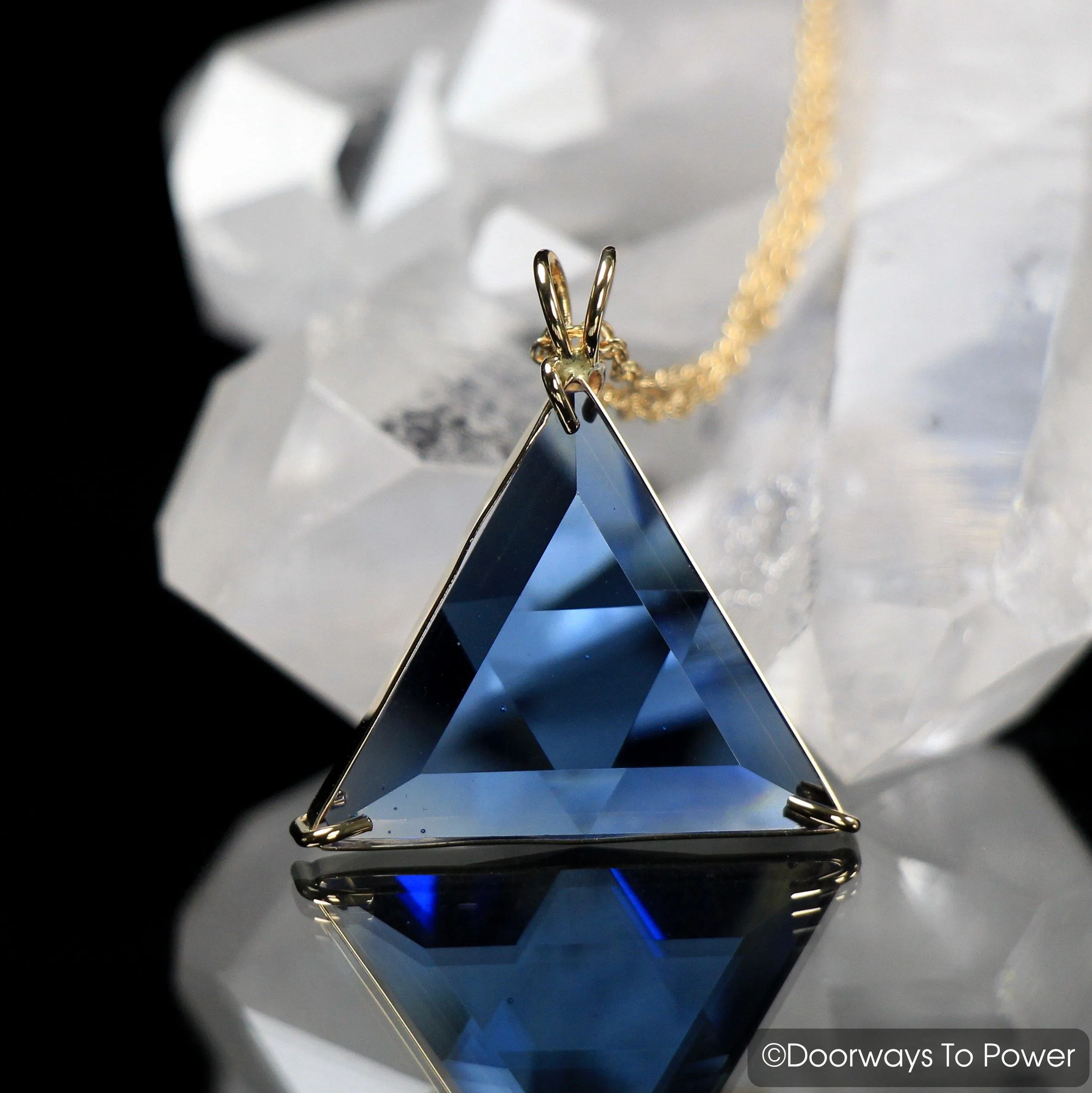 Tibetan Blue Obsidian Star of David Crystal Pendant 14k