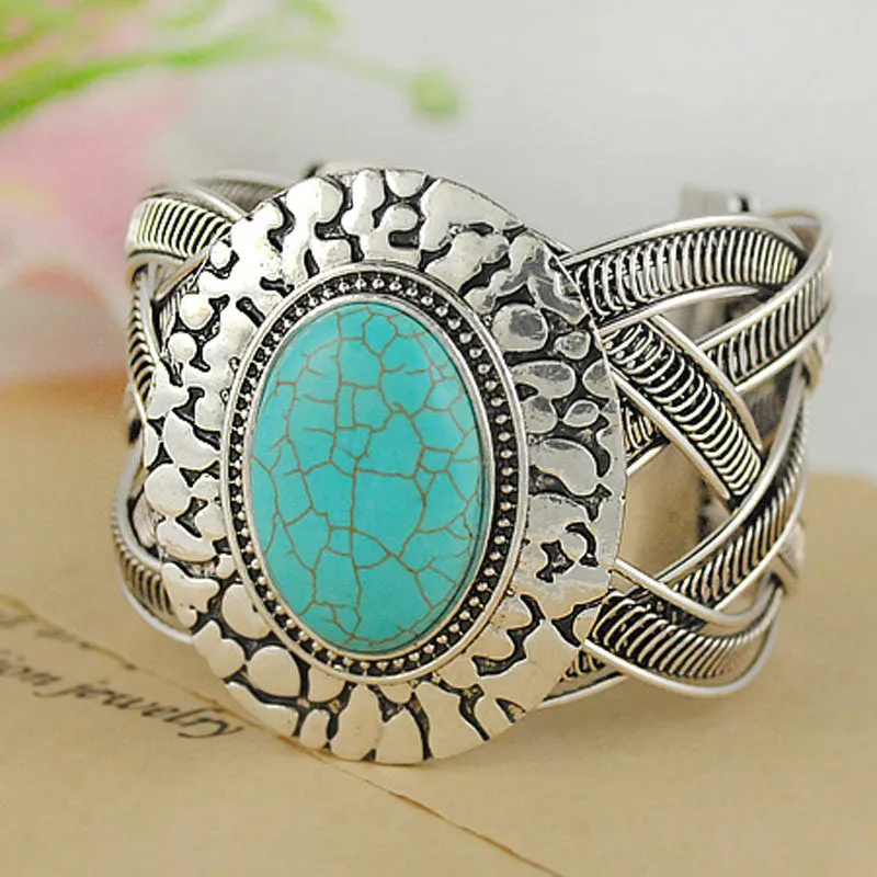 Tibetan Silver with Synthetic Stone Bracelet Fashion Jewelry for Women