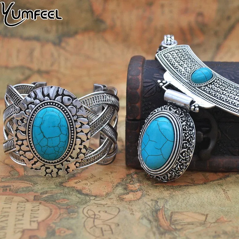 Tibetan Silver with Synthetic Stone Bracelet Fashion Jewelry for Women