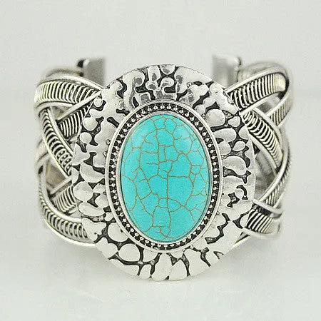 Tibetan Silver with Synthetic Stone Bracelet Fashion Jewelry for Women
