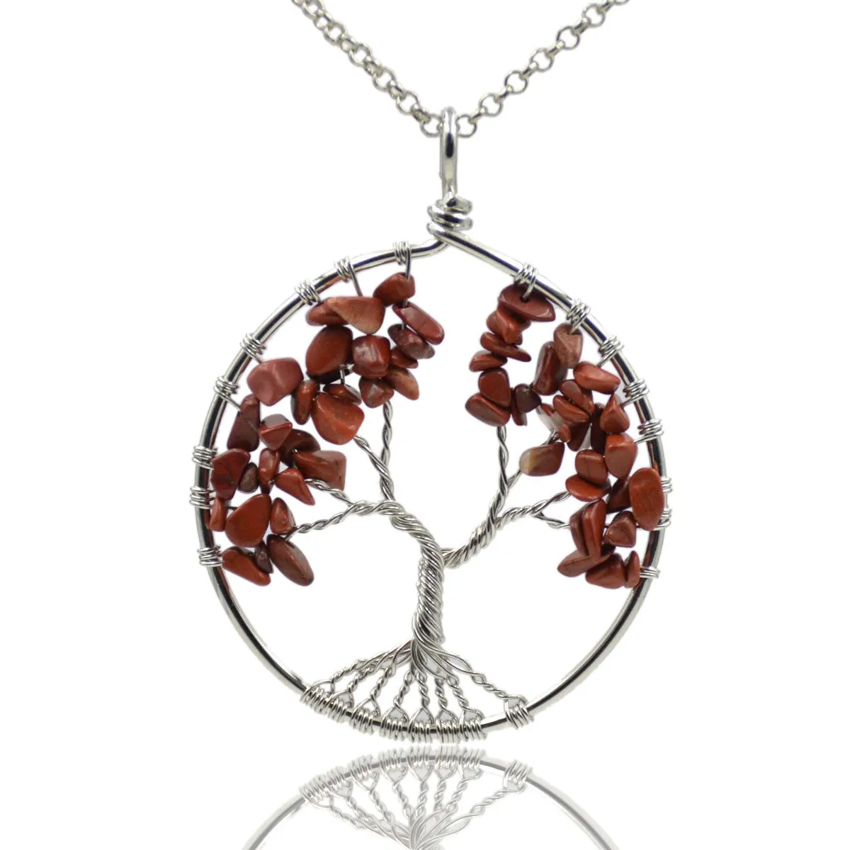 Tree of Life Pendant Necklace Chakra Gemstone 50mm Silver Wrap