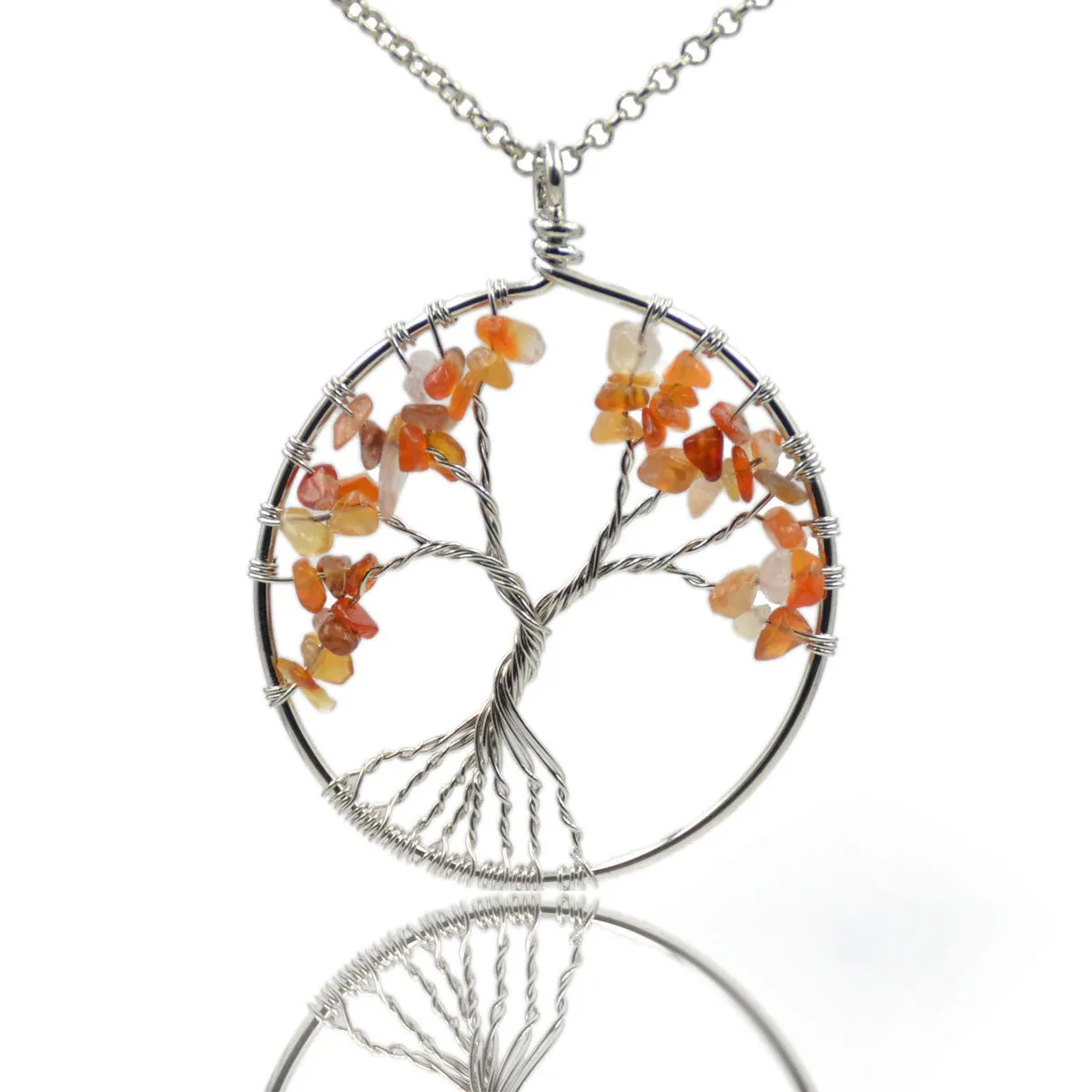 Tree of Life Pendant Necklace Chakra Gemstone 50mm Silver Wrap