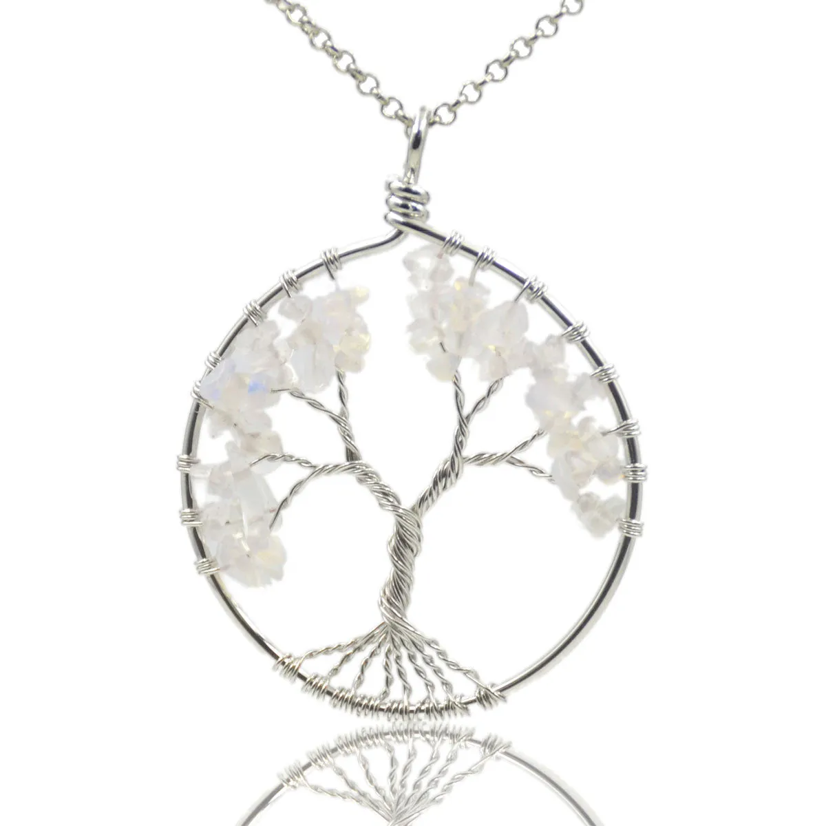 Tree of Life Pendant Necklace Chakra Gemstone 50mm Silver Wrap