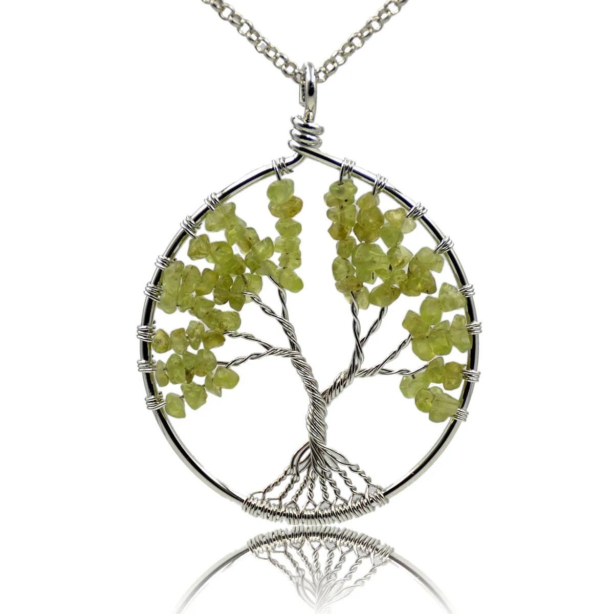 Tree of Life Pendant Necklace Chakra Gemstone 50mm Silver Wrap