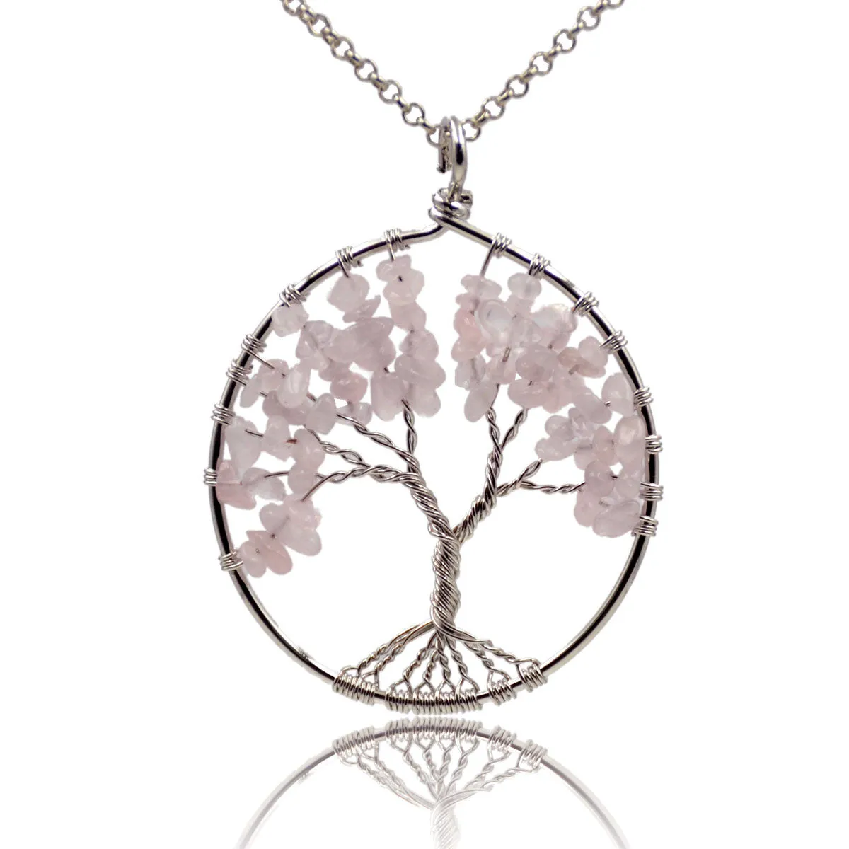 Tree of Life Pendant Necklace Chakra Gemstone 50mm Silver Wrap