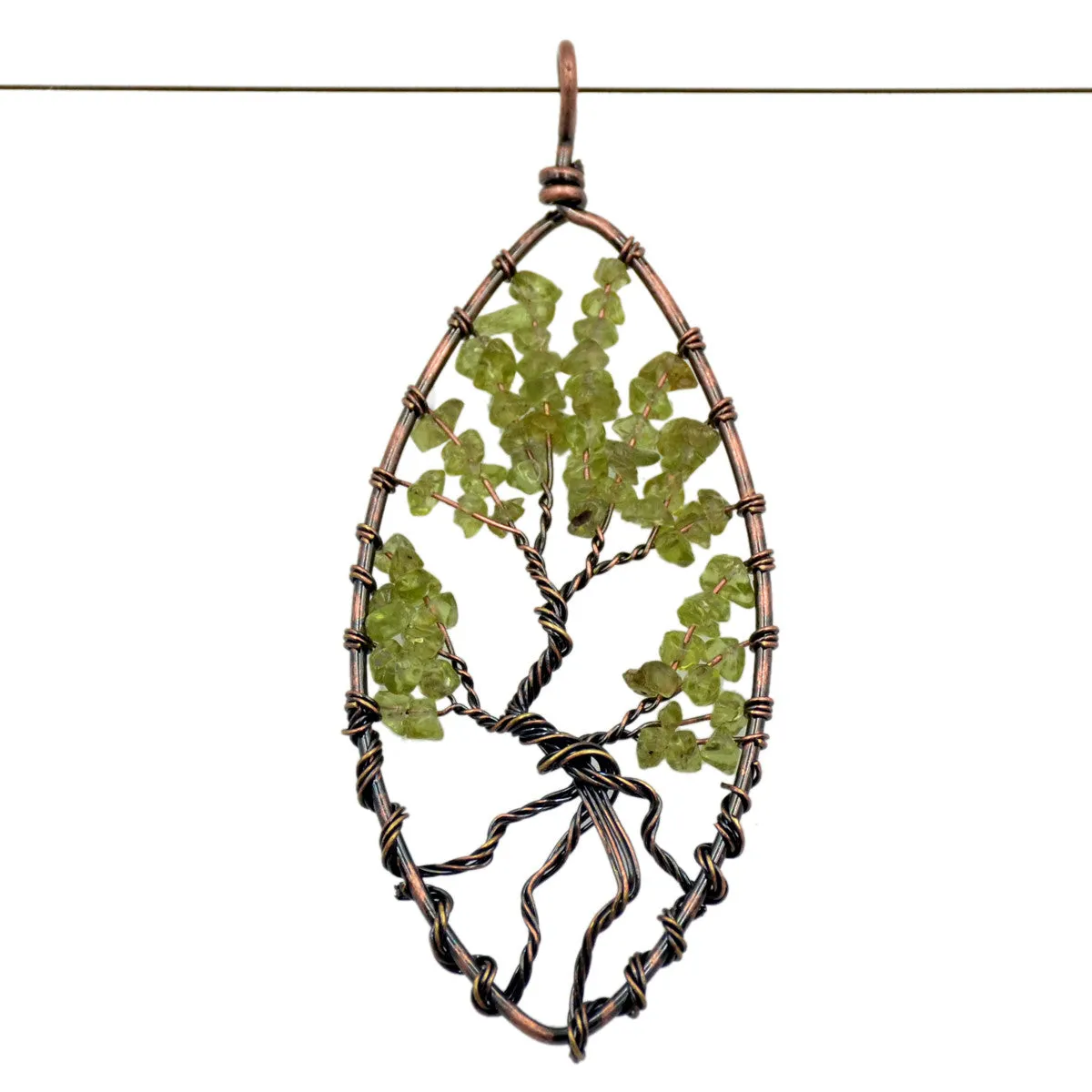 Tree of Life Pendant Necklace Chakra Gemstone Oval Copper Wrap