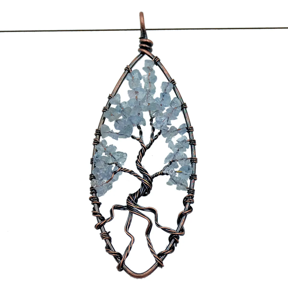 Tree of Life Pendant Necklace Chakra Gemstone Oval Copper Wrap