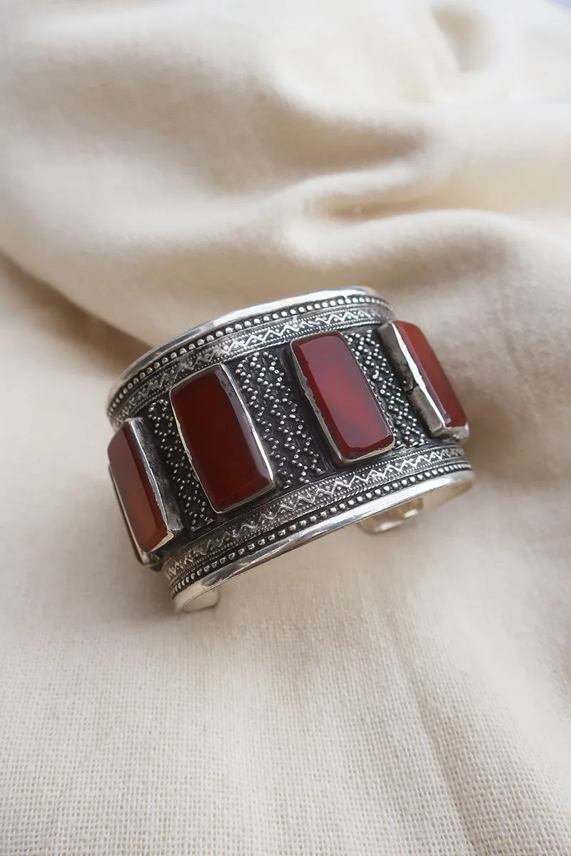 Turkish Silver Plated Brass Bangle with a Carnelian Sequence