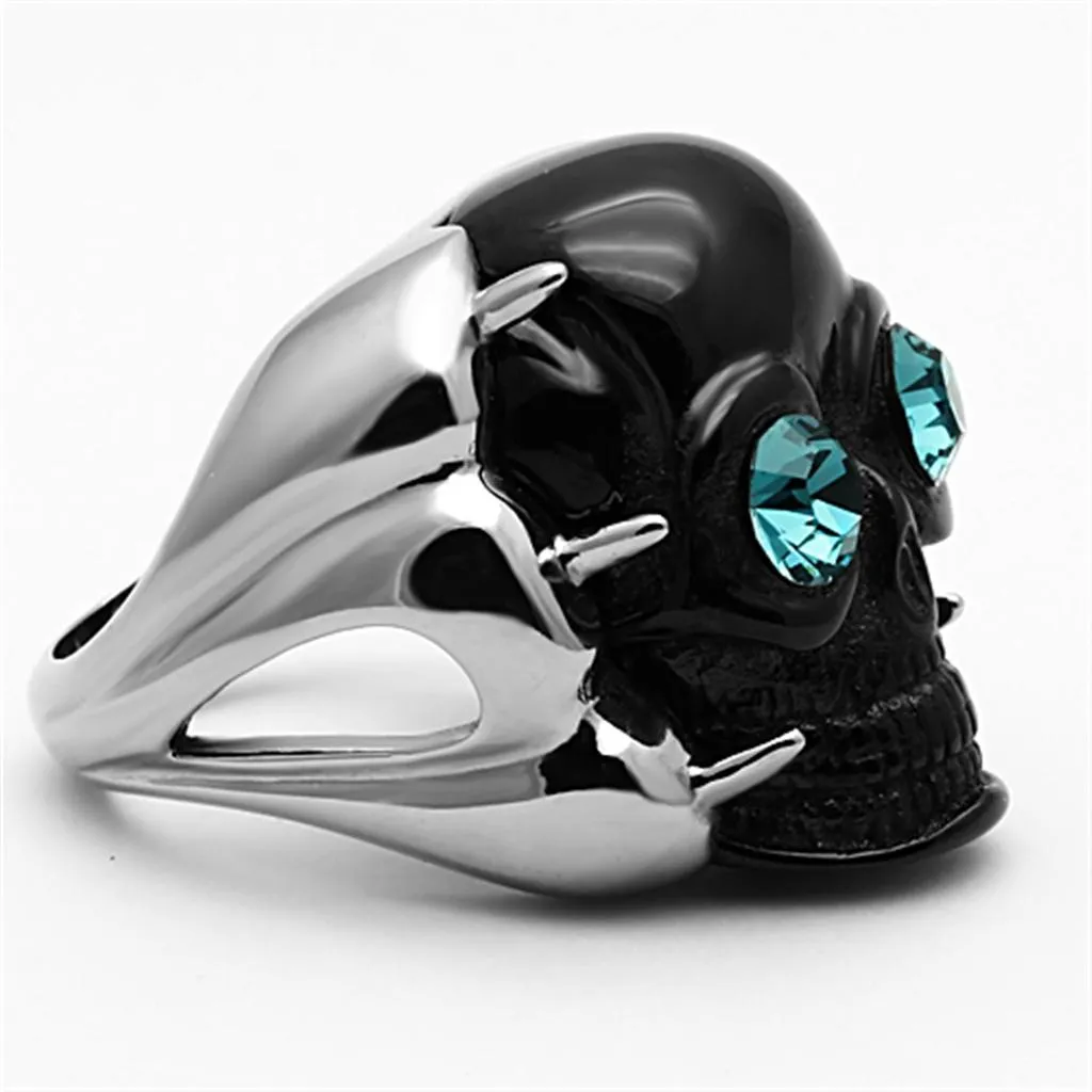 Two-Tone IP Black Stainless Steel Ring with Top Grade Crystal in Blue Zircon for Women Style TK1118