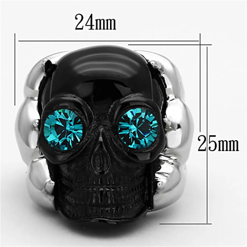 Two-Tone IP Black Stainless Steel Ring with Top Grade Crystal in Blue Zircon for Women Style TK1118