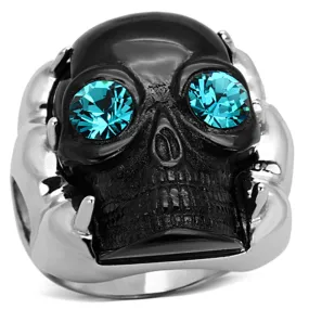 Two-Tone IP Black Stainless Steel Ring with Top Grade Crystal in Blue Zircon for Women Style TK1118