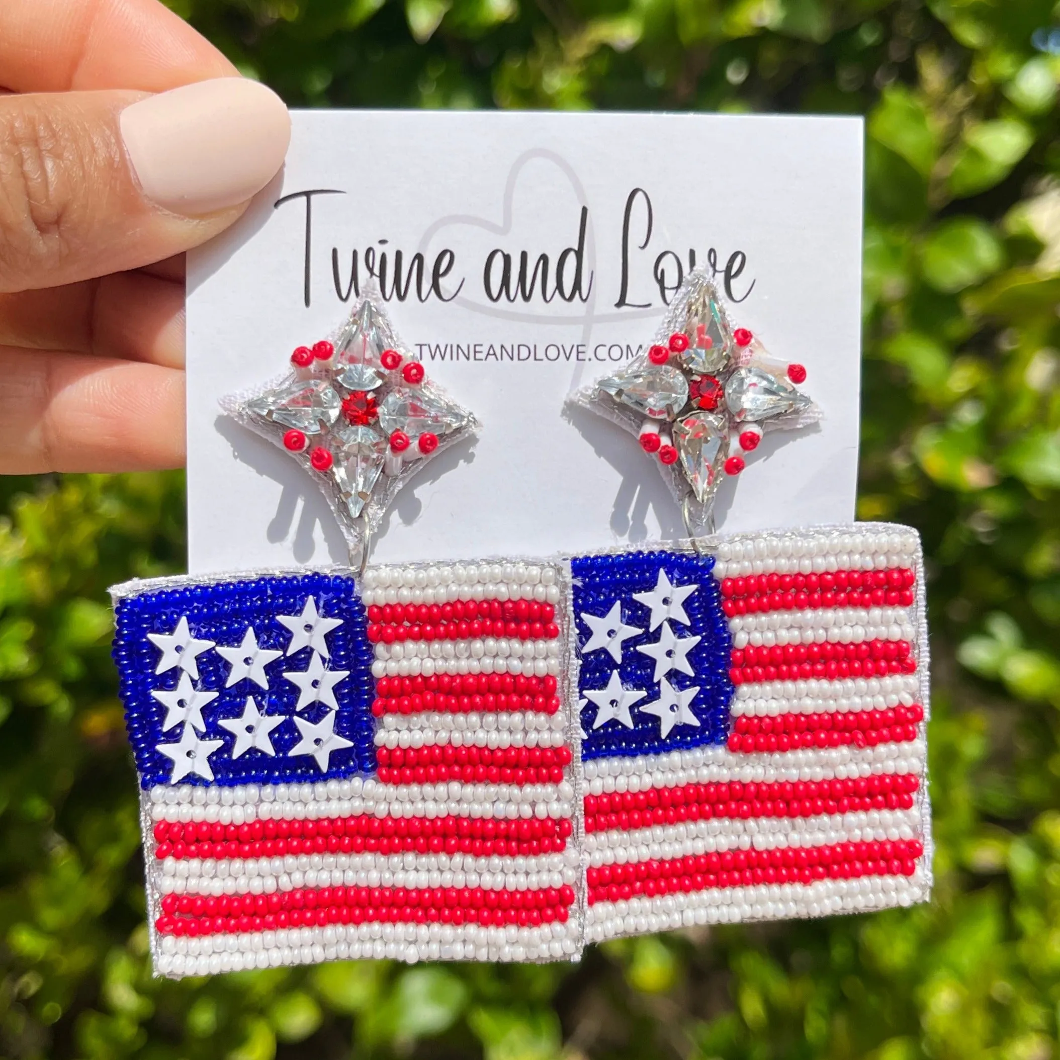 USA Flag Beaded Earrings
