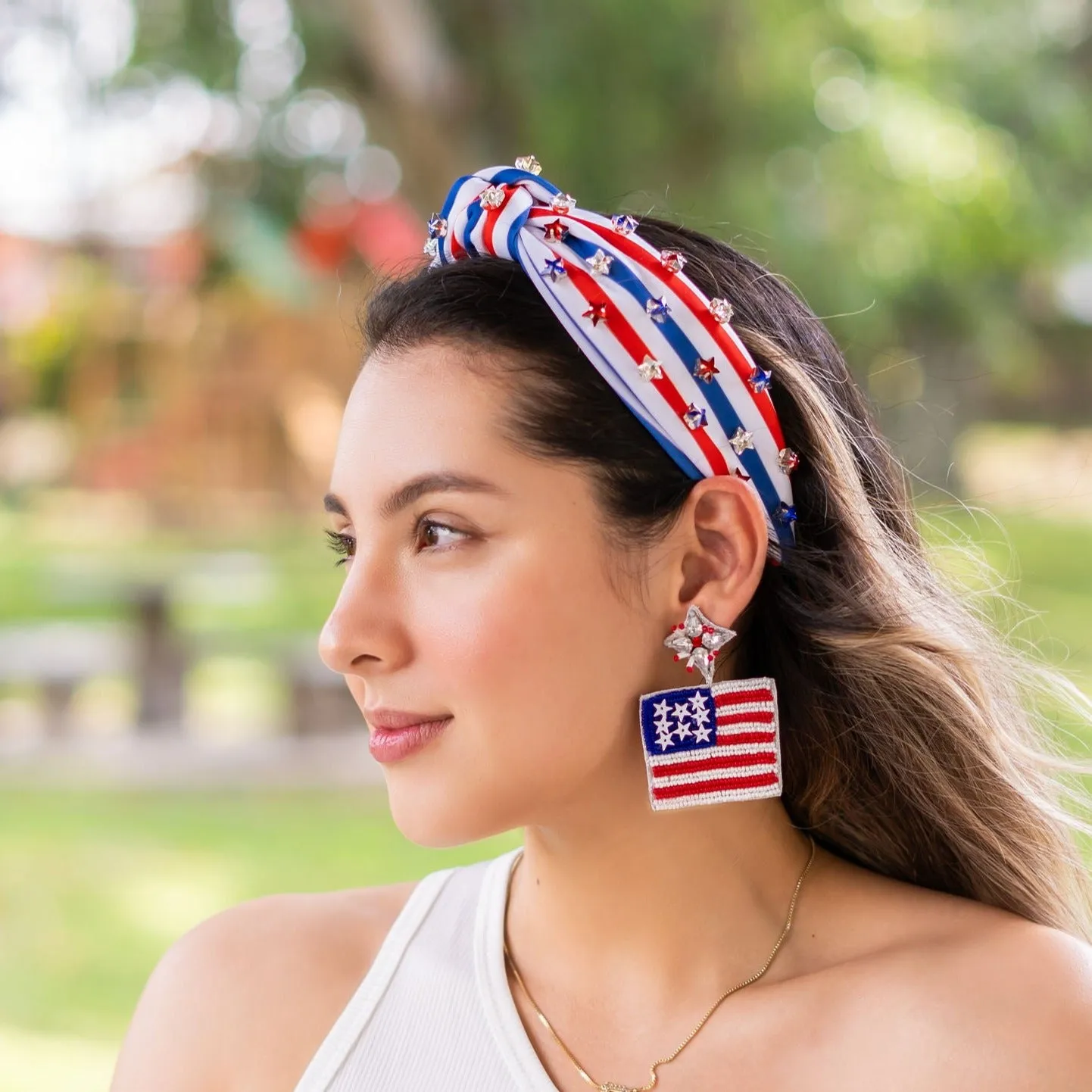 USA Flag Beaded Earrings