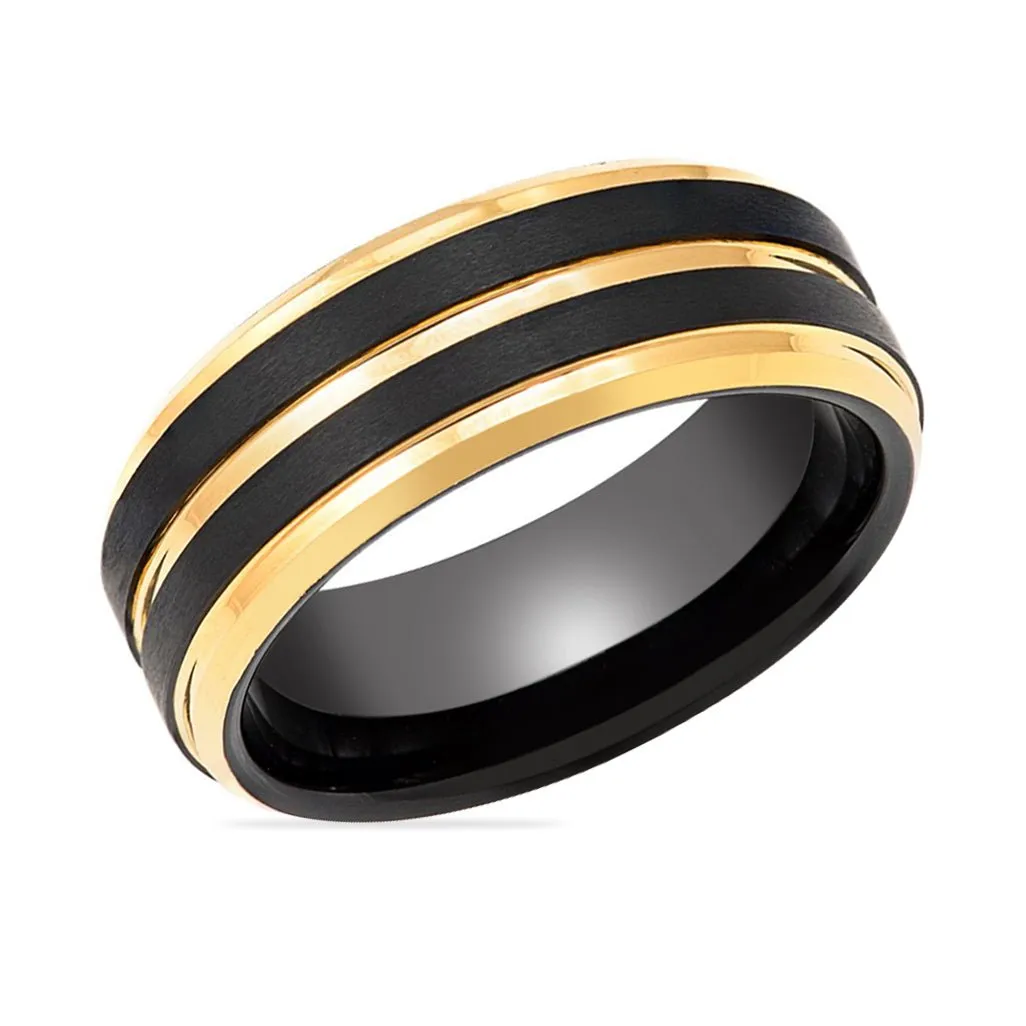 VERTEX | Black Tungsten Ring and Yellow Pinstripe