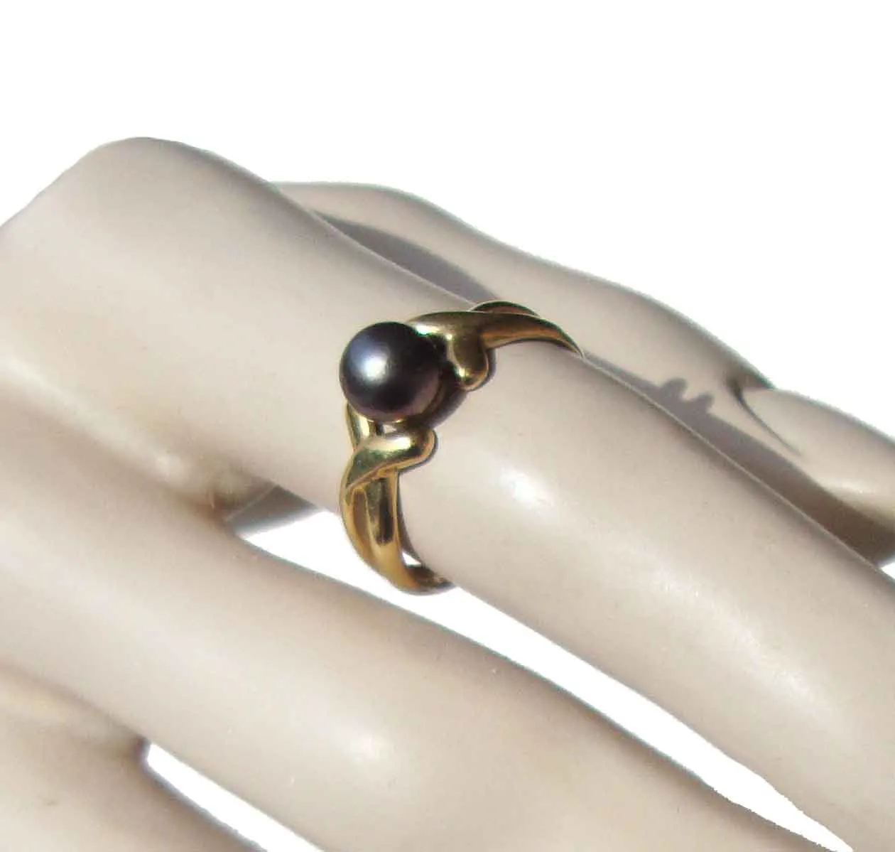 Vintage 14K Gold Tahitian Pearl Ring Black Aubergine Sz 7.75
