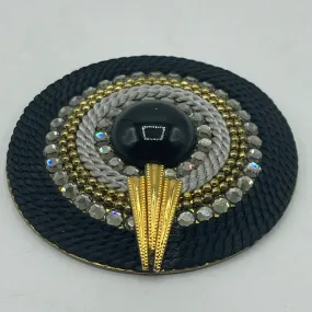 Vintage Belt Buckle - Charmant of Beverly Hills, California - Black and Gold with Crystals