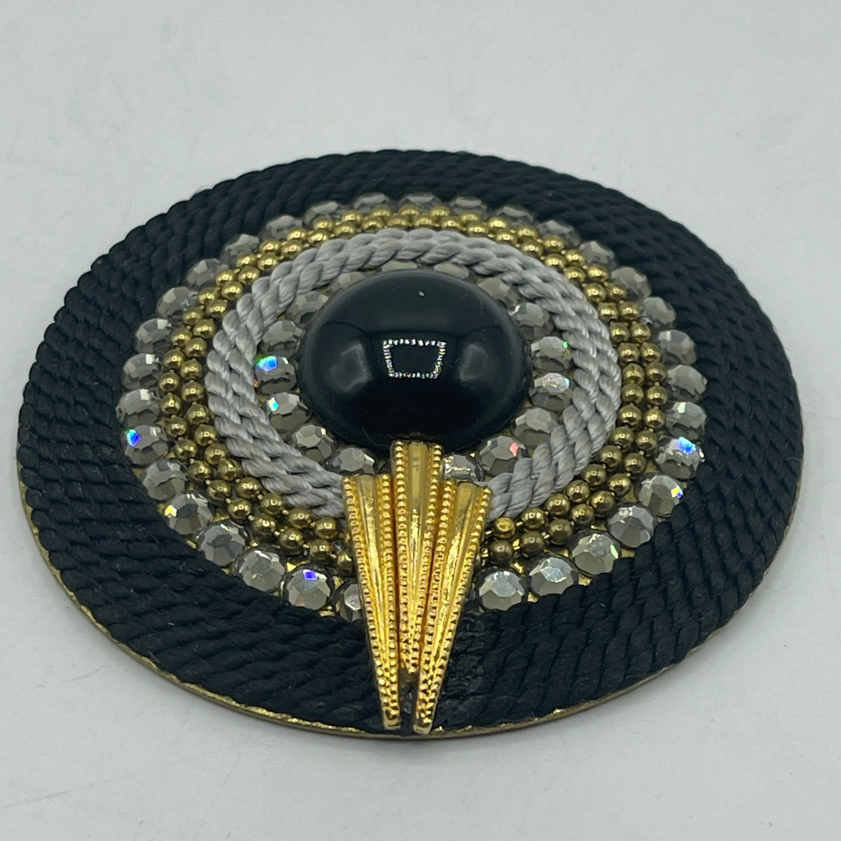 Vintage Belt Buckle - Charmant of Beverly Hills, California - Black and Gold with Crystals