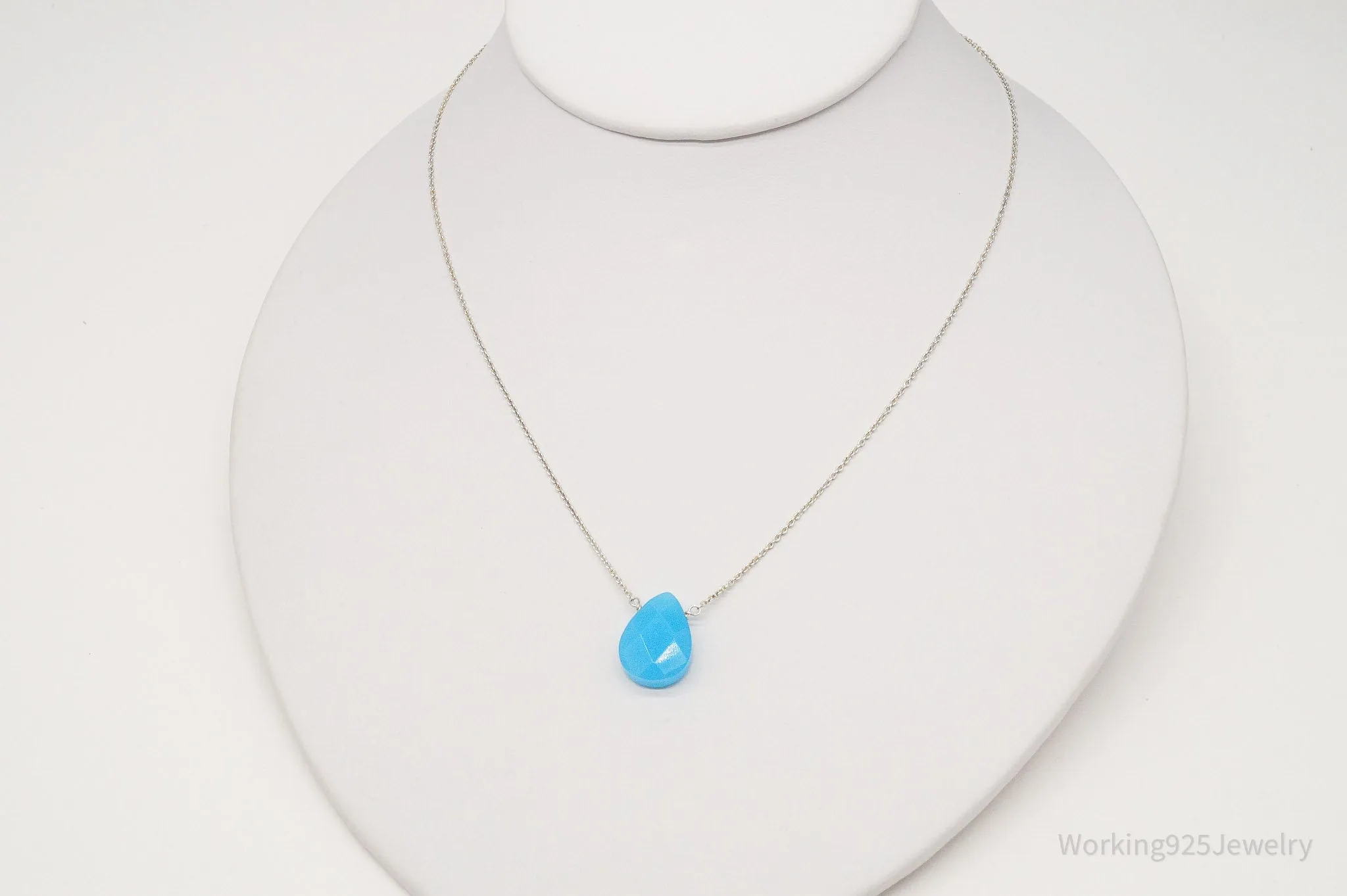 Vintage Blue Stone Sterling Silver Necklace 16"