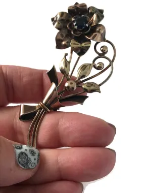 Vintage Crystal flower Victorian Brooch/Gold over sterling Pin/ flower Pin/Brass Pin/Crosby Jewelry