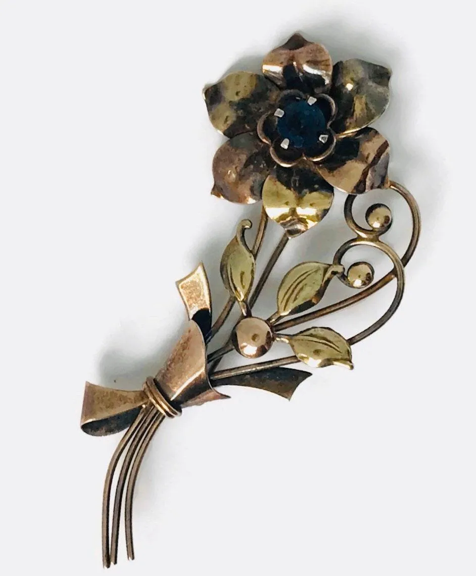 Vintage Crystal flower Victorian Brooch/Gold over sterling Pin/ flower Pin/Brass Pin/Crosby Jewelry