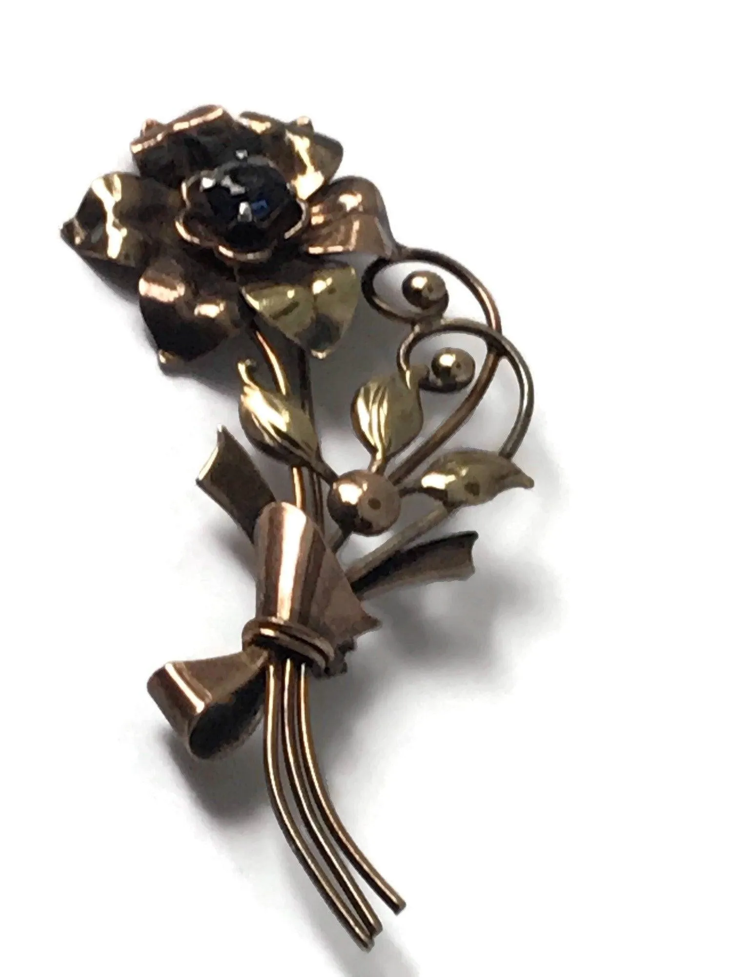 Vintage Crystal flower Victorian Brooch/Gold over sterling Pin/ flower Pin/Brass Pin/Crosby Jewelry