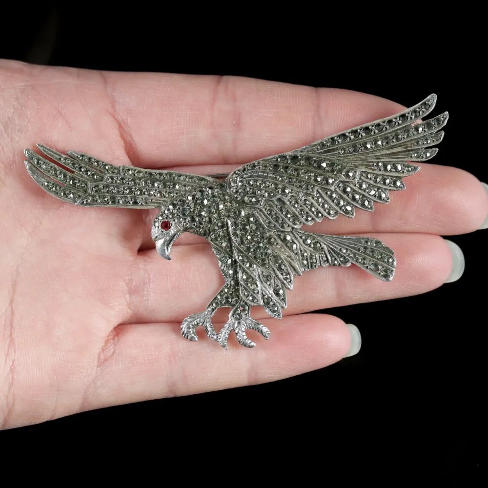 Vintage Eagle Brooch Silver Cut Steel