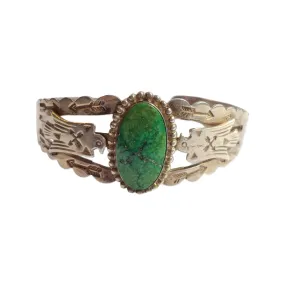 Vintage Fred Harvey silver & TURQUOISE thunderbird cuff BRACELET