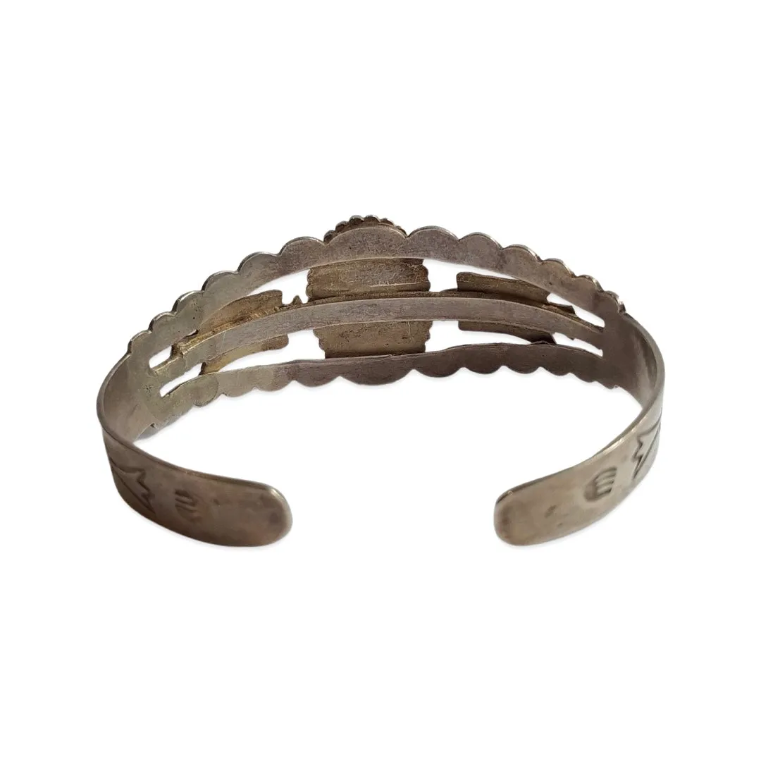 Vintage Fred Harvey silver & TURQUOISE thunderbird cuff BRACELET