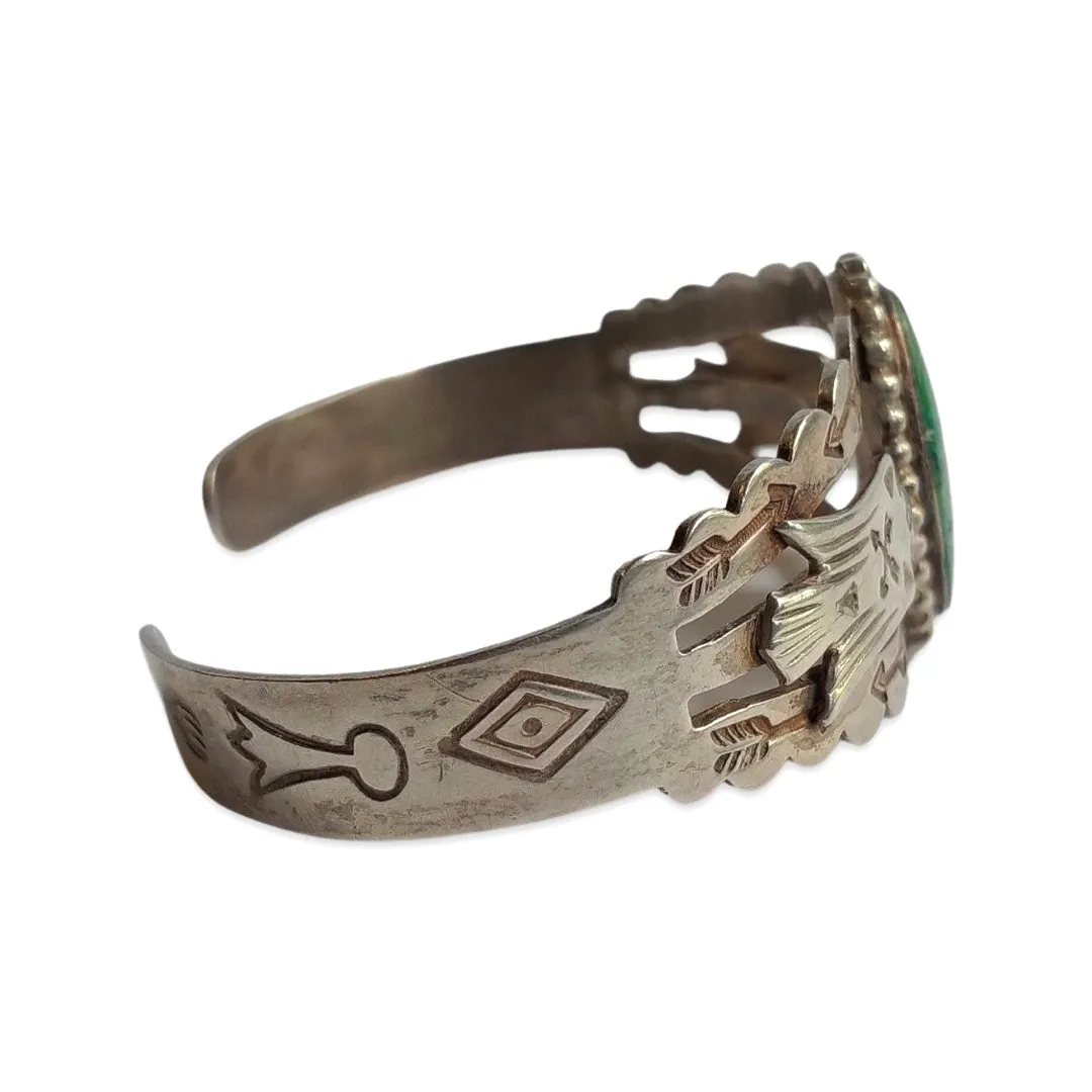 Vintage Fred Harvey silver & TURQUOISE thunderbird cuff BRACELET