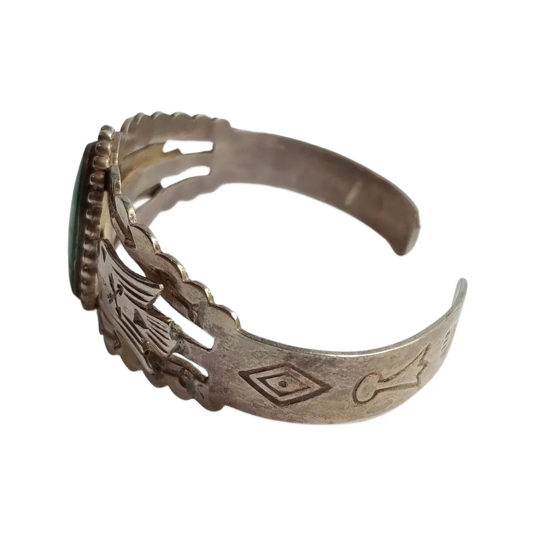 Vintage Fred Harvey silver & TURQUOISE thunderbird cuff BRACELET