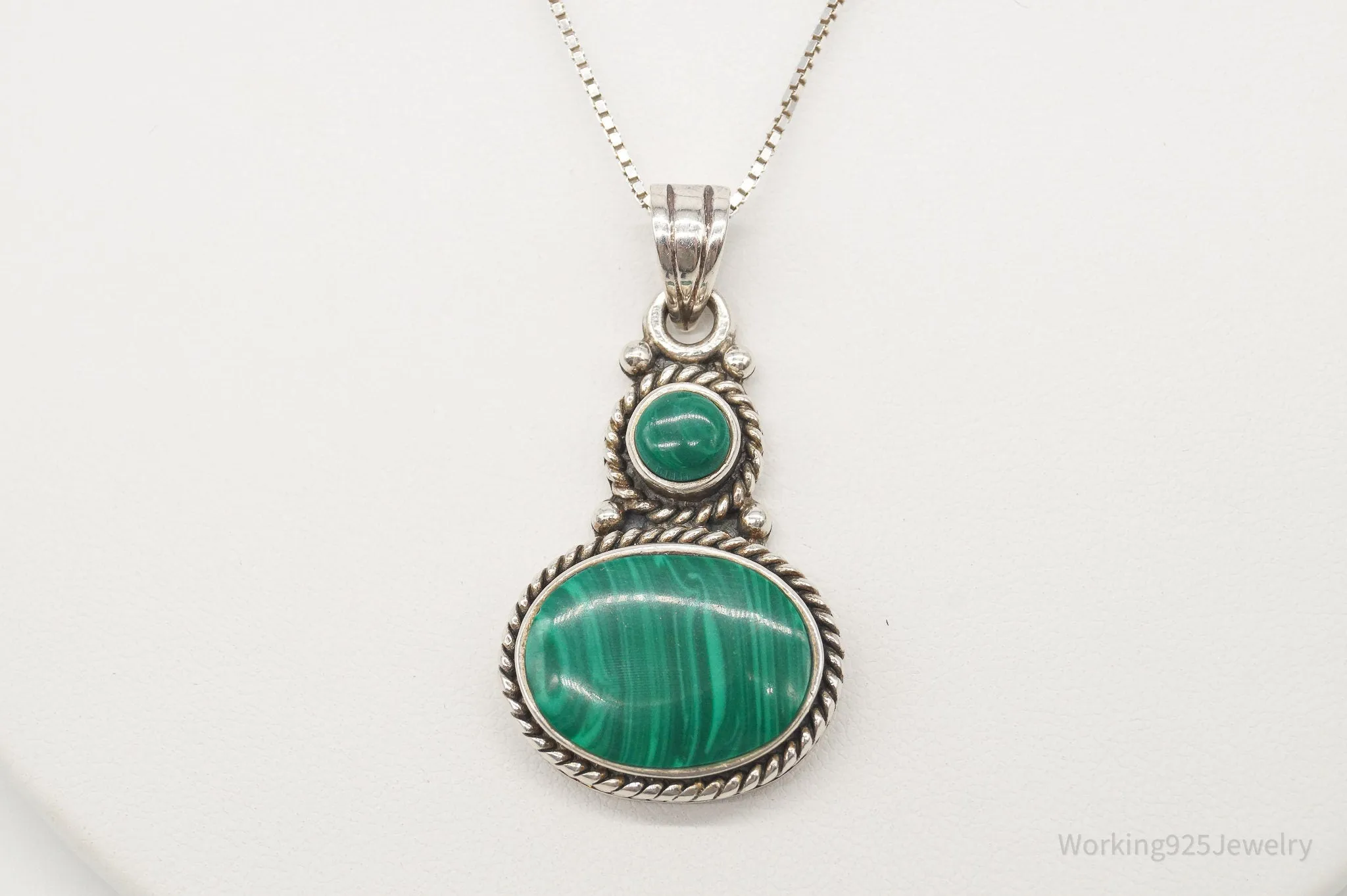 Vintage Large Malachite Southwestern Sterling Silver Necklace