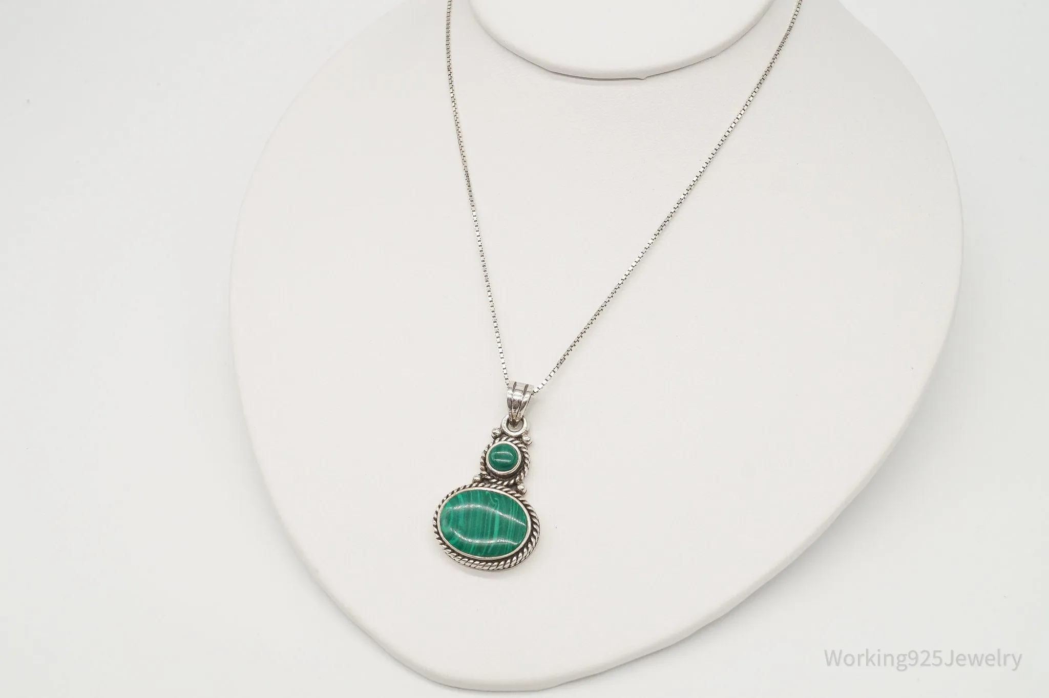Vintage Large Malachite Southwestern Sterling Silver Necklace