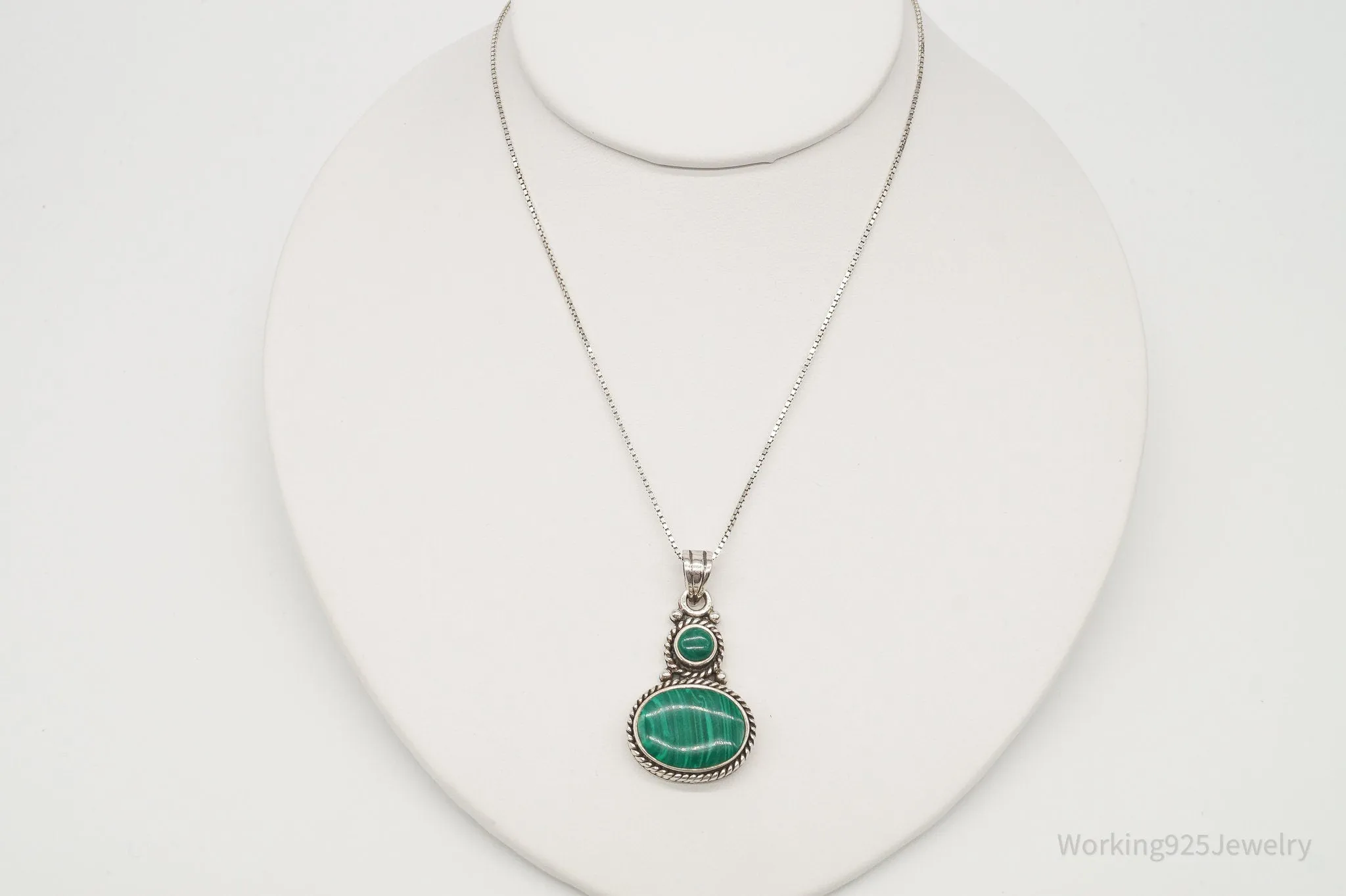 Vintage Large Malachite Southwestern Sterling Silver Necklace