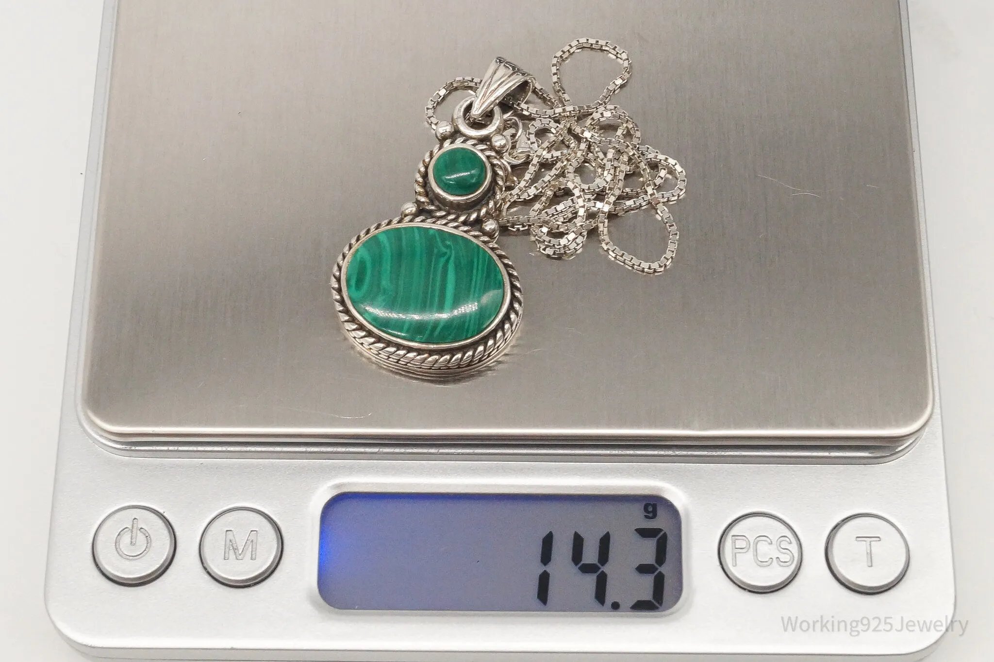 Vintage Large Malachite Southwestern Sterling Silver Necklace