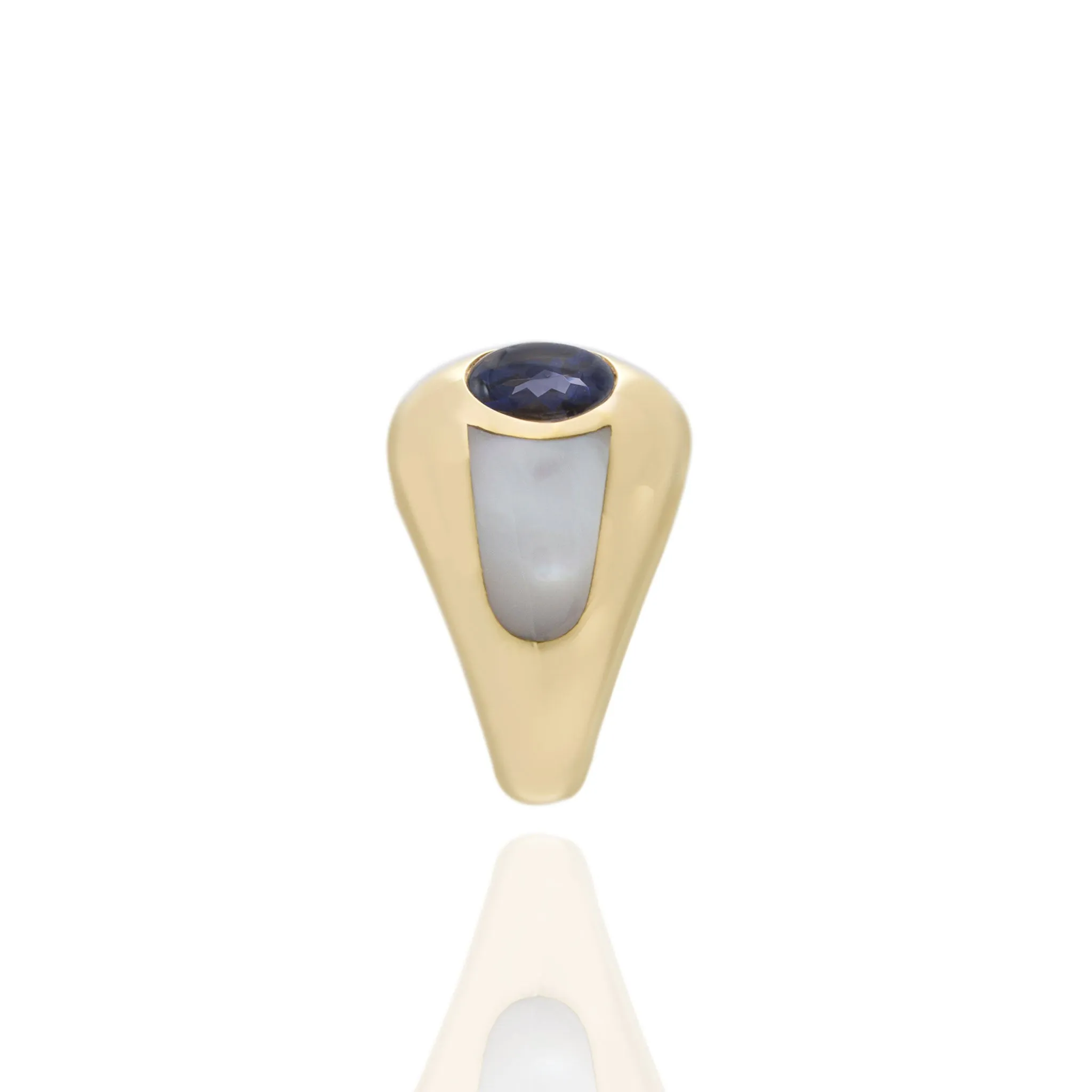 Vintage Mauboussin 18KT Yellow Gold Blue Iolite Dome Ring