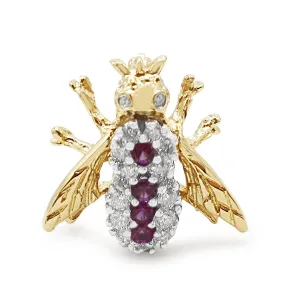 Vintage Retro 14K Yellow Gold Diamond & Pink Sapphire Bee Pin Brooch