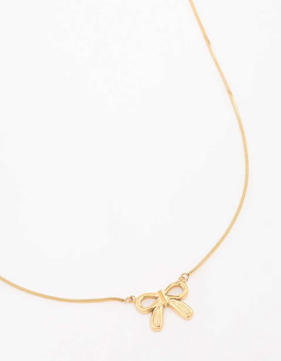 Waterproof Gold Plated Stainless Steel Pendant Bow Necklace