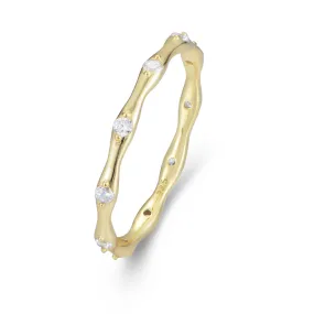 White Zircon Geometric Bamboo Design Sterling Silver Ring