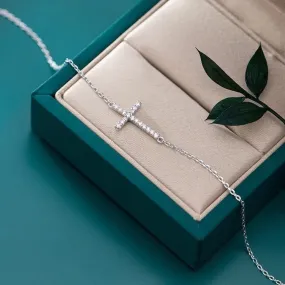 Women's Sterling Silver Cross Zircon Stone Crystal Bracelet