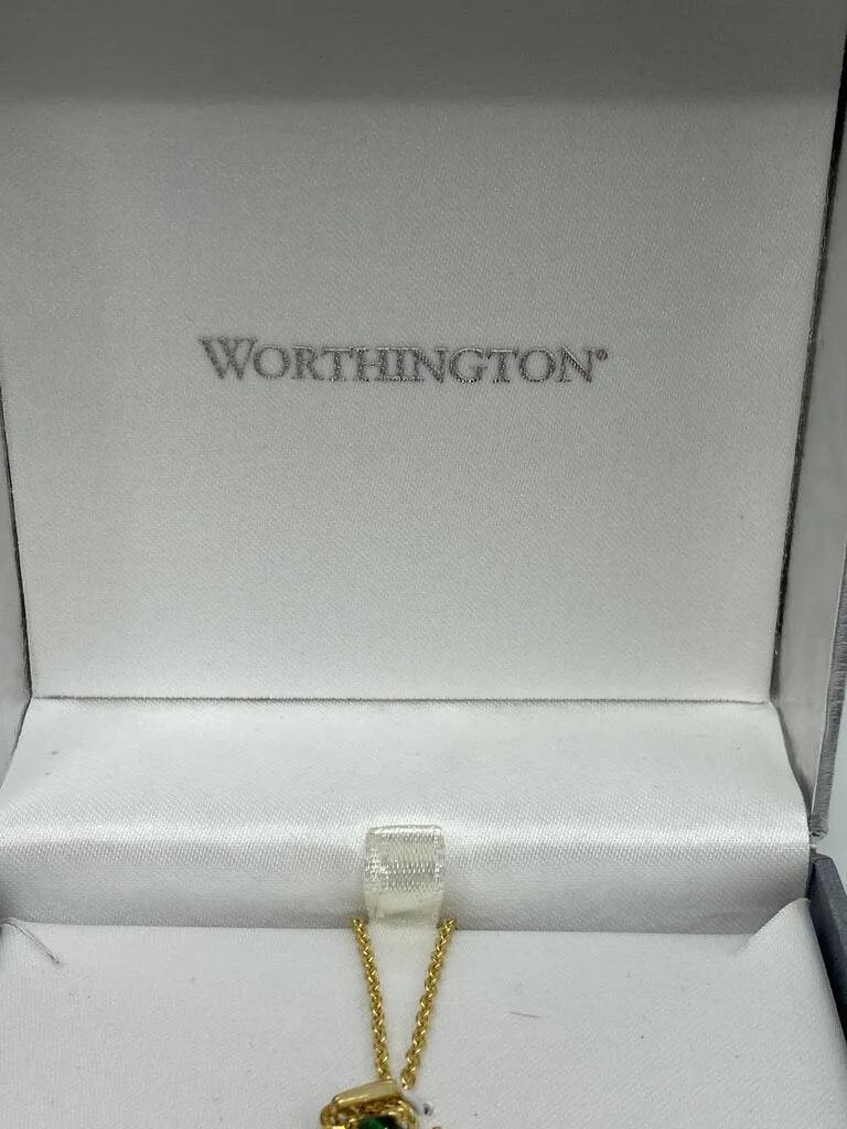 Worthington Emerald Green Austrian Crystal Gold Tone Necklace Earring Gift Box /ro