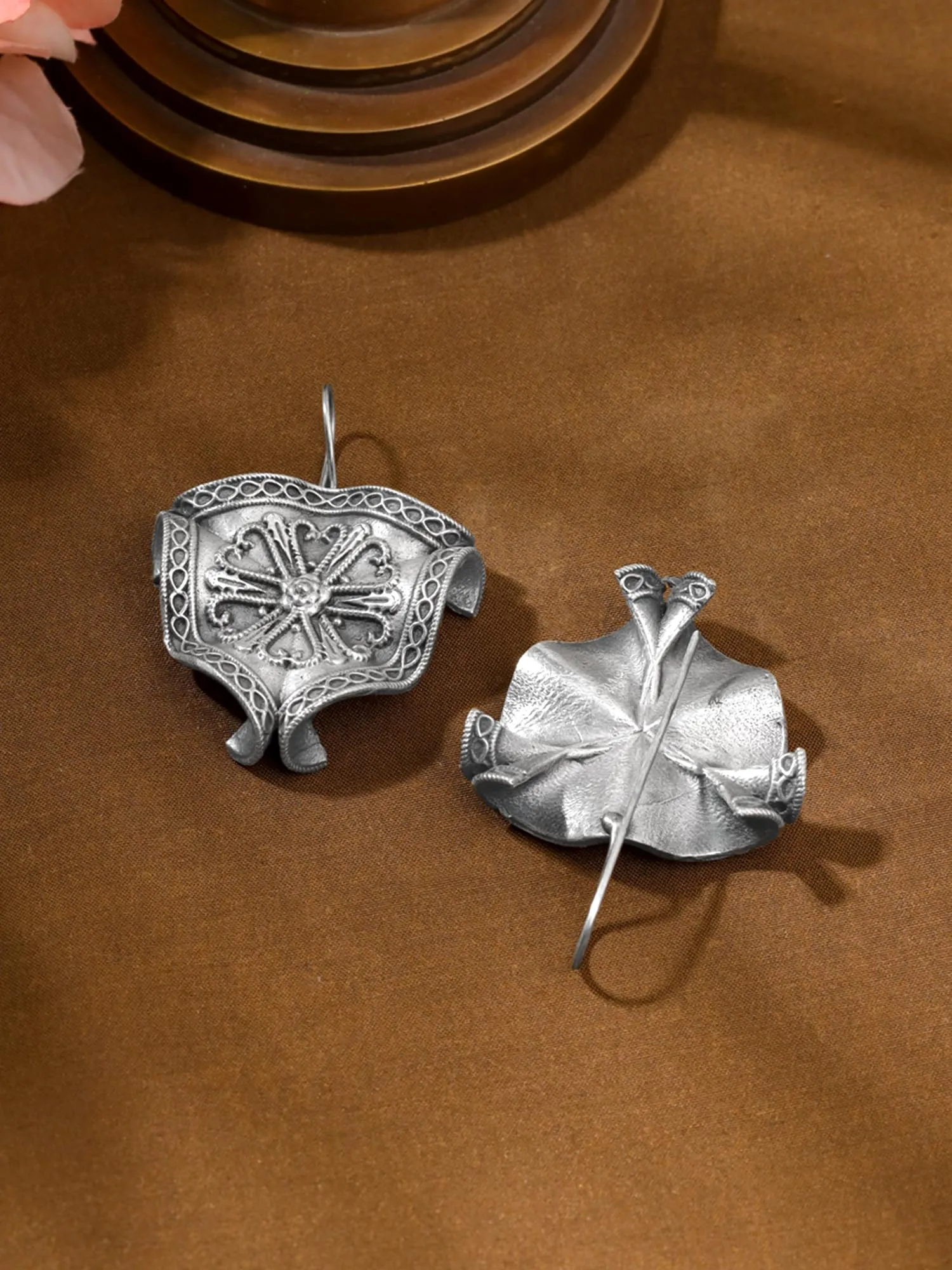 Yellow Chimes Earrings for Women Girls Silver Oxidised Long Dangler Earrings | Traditional Floral Shaped Silver Oxidised Plated Danglers Earrings | Birthday Gift For Girls Anniversary Gift for Wife