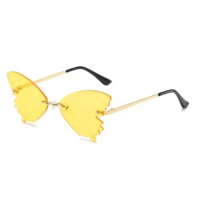 Yellow Women''s Rimless Butterfly-shaped Sunglasses