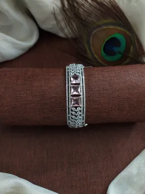 Zircon Kada Bracelets in Rhodium Finish