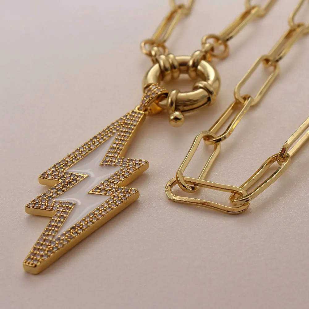 Zircon Lightning Moon Star Pendant Necklace Chunky Chain Necklace