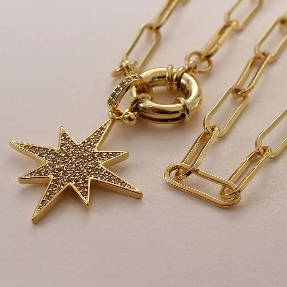 Zircon Lightning Moon Star Pendant Necklace Chunky Chain Necklace