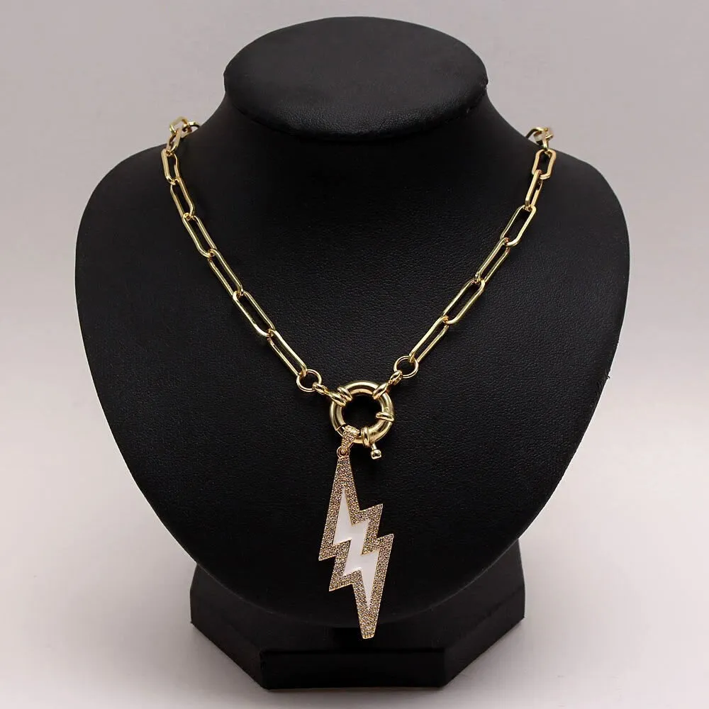 Zircon Lightning Moon Star Pendant Necklace Chunky Chain Necklace