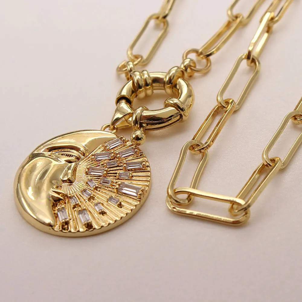 Zircon Lightning Moon Star Pendant Necklace Chunky Chain Necklace